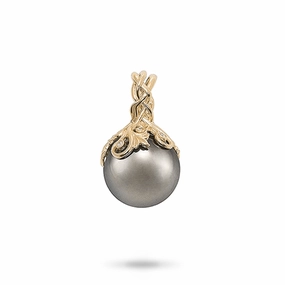 Luxurious Touch Living Heirloom Tahitian Black Pearl Pendant in Gold with Diamonds - 14-15mm
