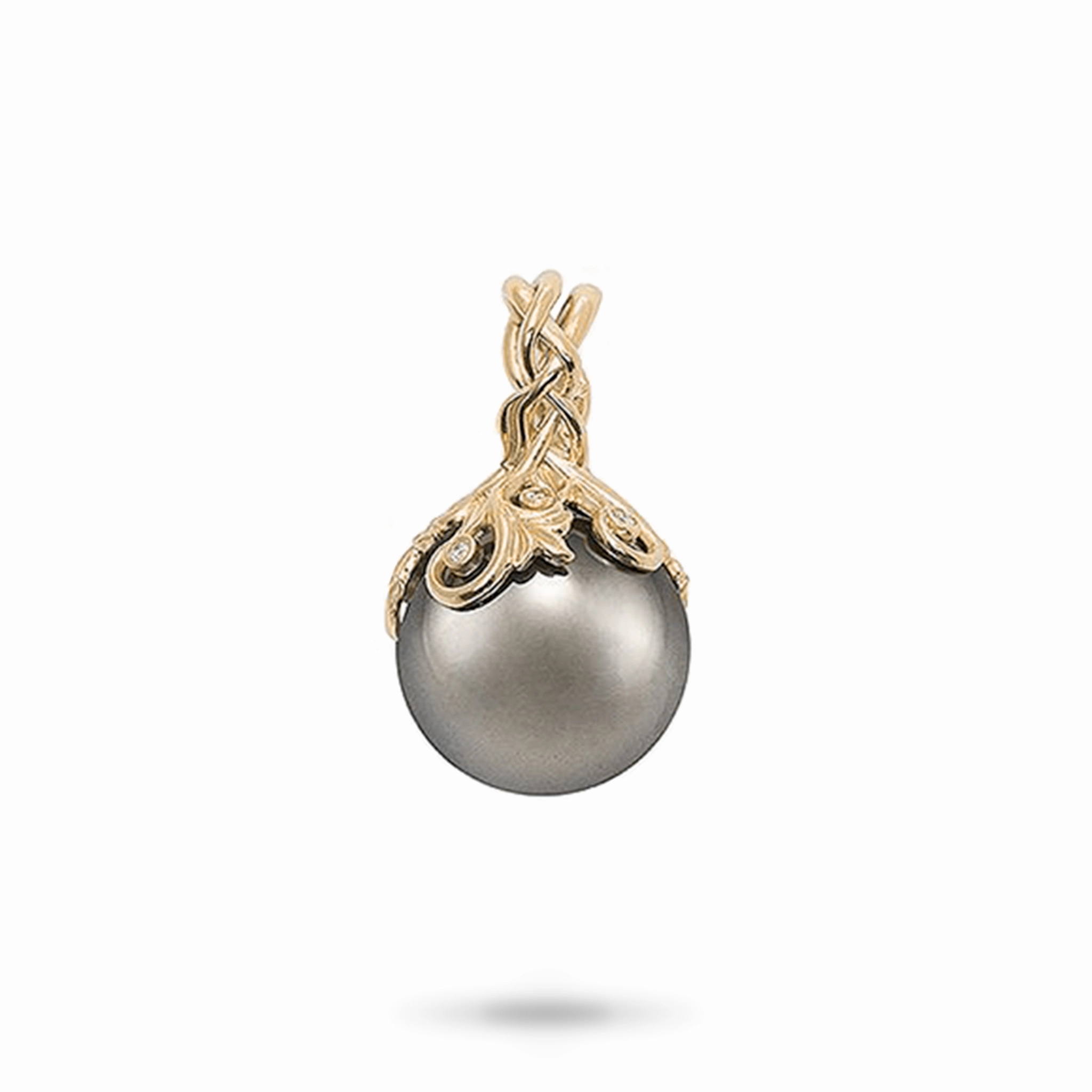 Luxurious Touch Living Heirloom Tahitian Black Pearl Pendant in Gold with Diamonds - 14-15mm
