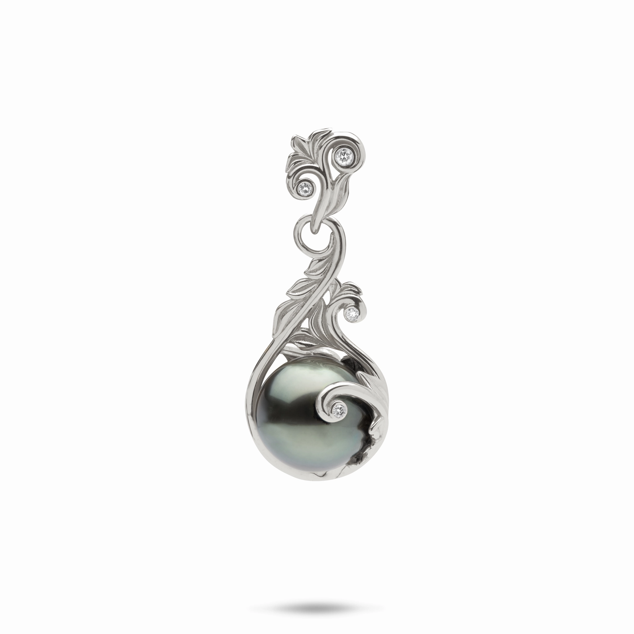 Living Heirloom Tahitian Black Pearl Pendant in White Gold with Diamonds - 9-10mm Premium Feature Red Dress