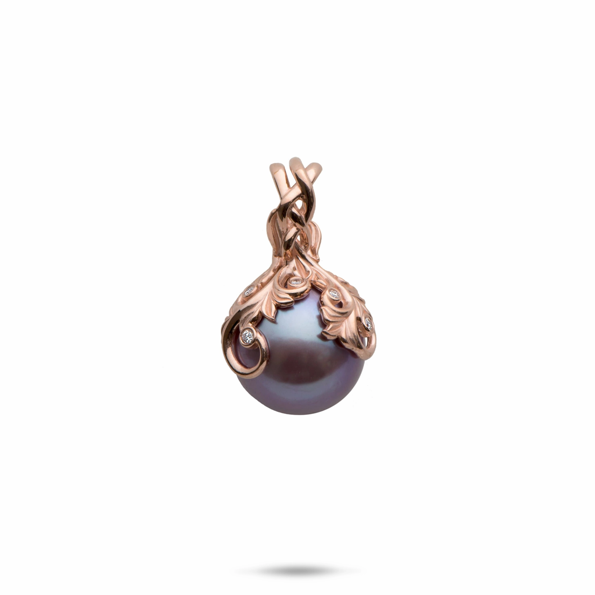 Living Heirloom Ultraviolet Freshwater Pearl Pendant in Rose Gold with Diamonds - 12-13mm Shiny Touch