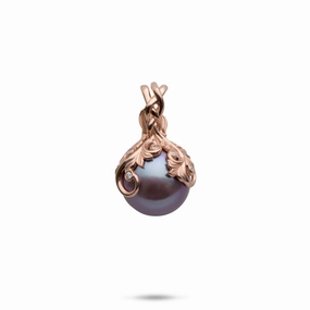 Living Heirloom Ultraviolet Freshwater Pearl Pendant in Rose Gold with Diamonds - 12-13mm Shiny Touch