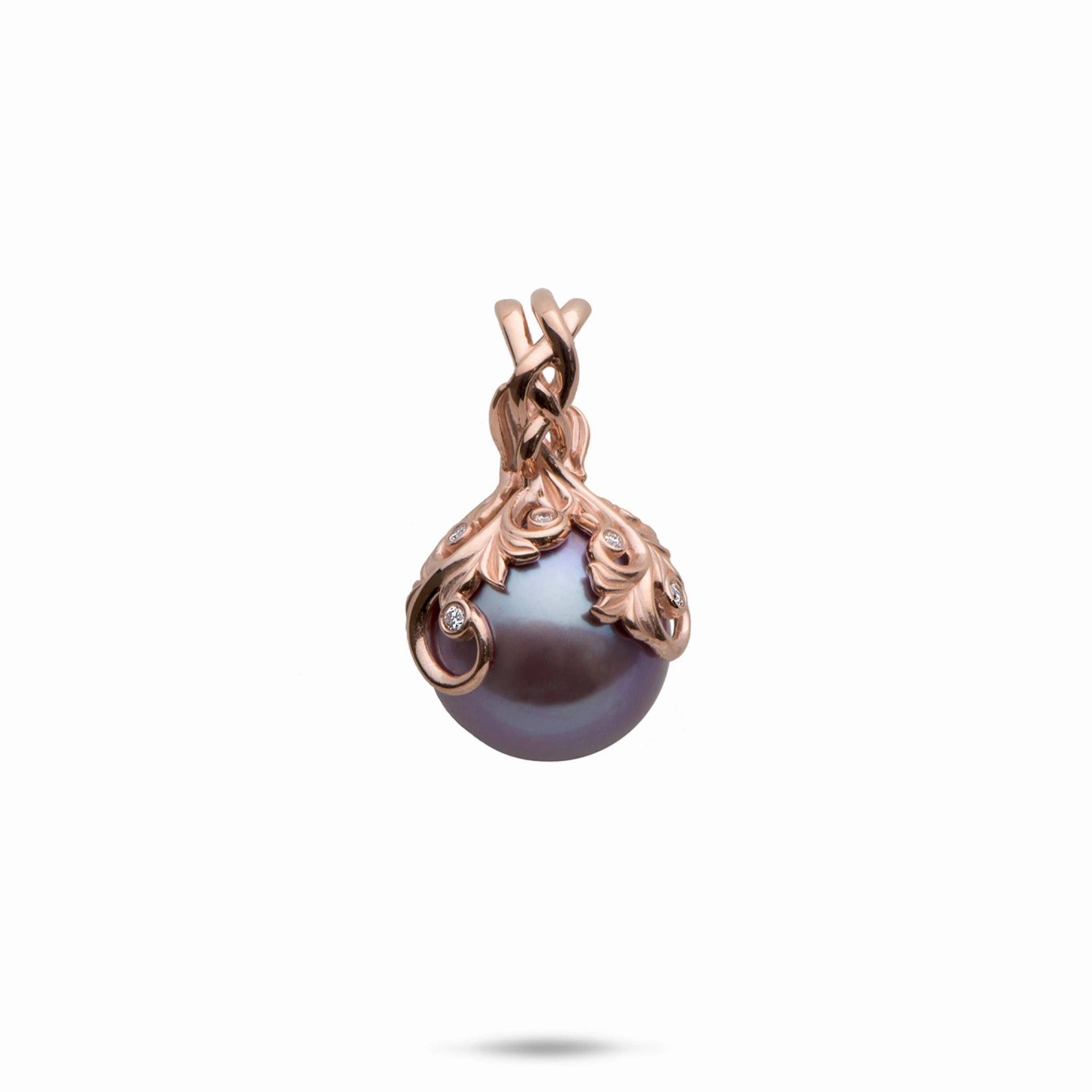 Living Heirloom Ultraviolet Freshwater Pearl Pendant in Rose Gold with Diamonds - 12-13mm Ethereal Accent Bold Highlight