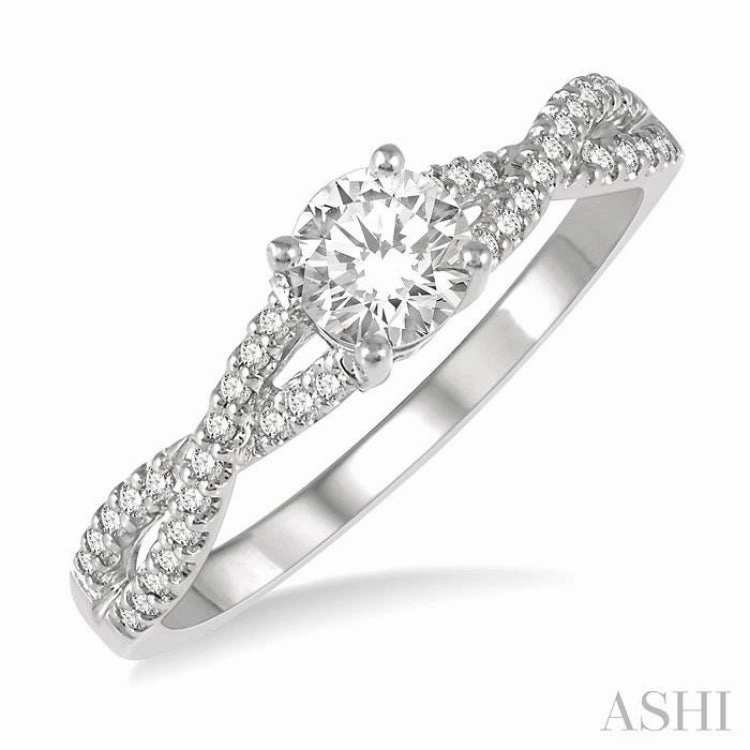 Biodegradable Item 3/8 ctw Diamond Engagement Ring with 1/4 ct Round Cut Center Stone in 14K White Gold