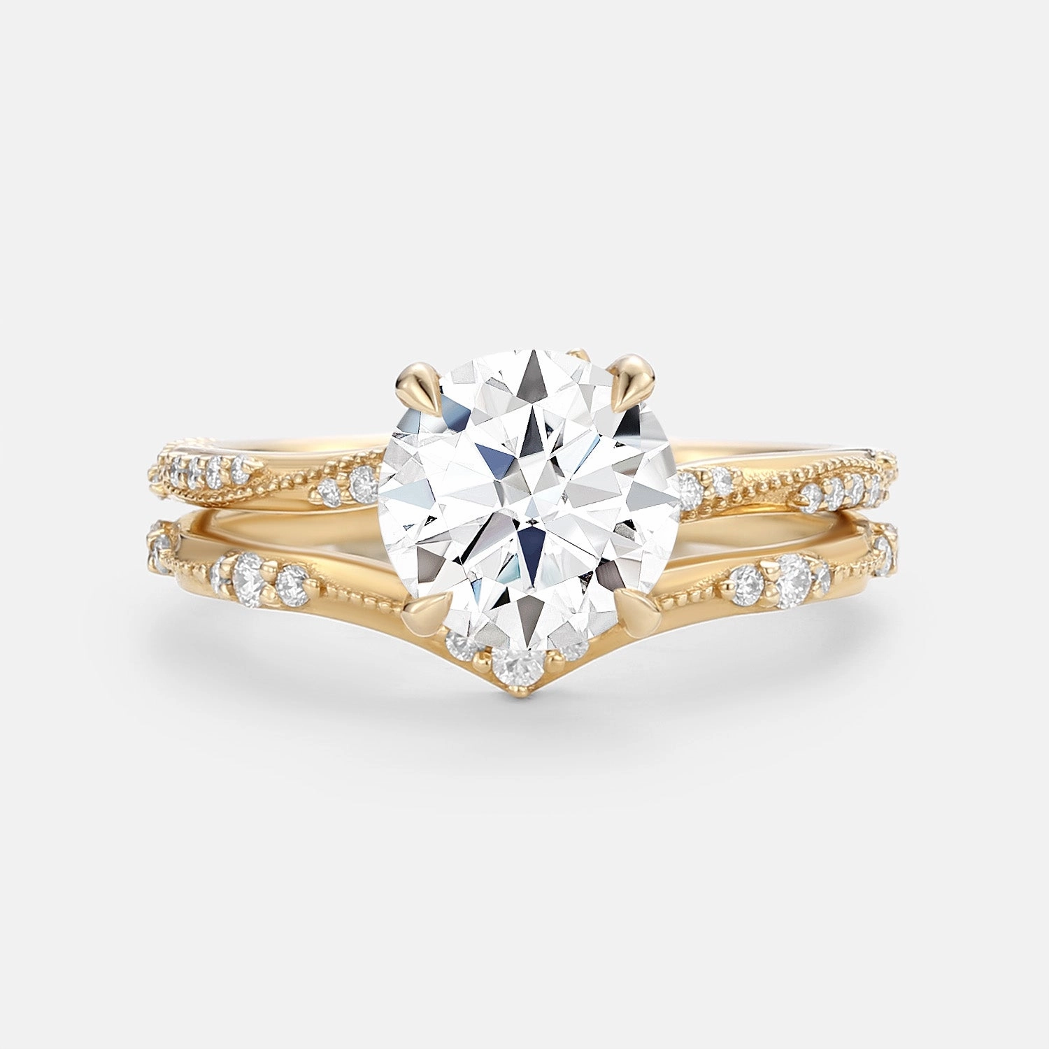 Polished Geometry Premium Style Lab Emerald Round Cut Ring Set 2pcs - Verdure