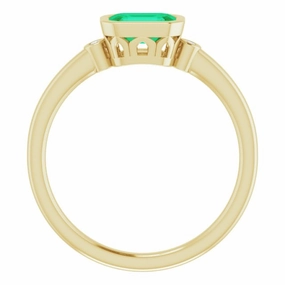 14K Yellow Lab-Grown Emerald & .02 CTW Natural Diamond Ring Statement Jewelry