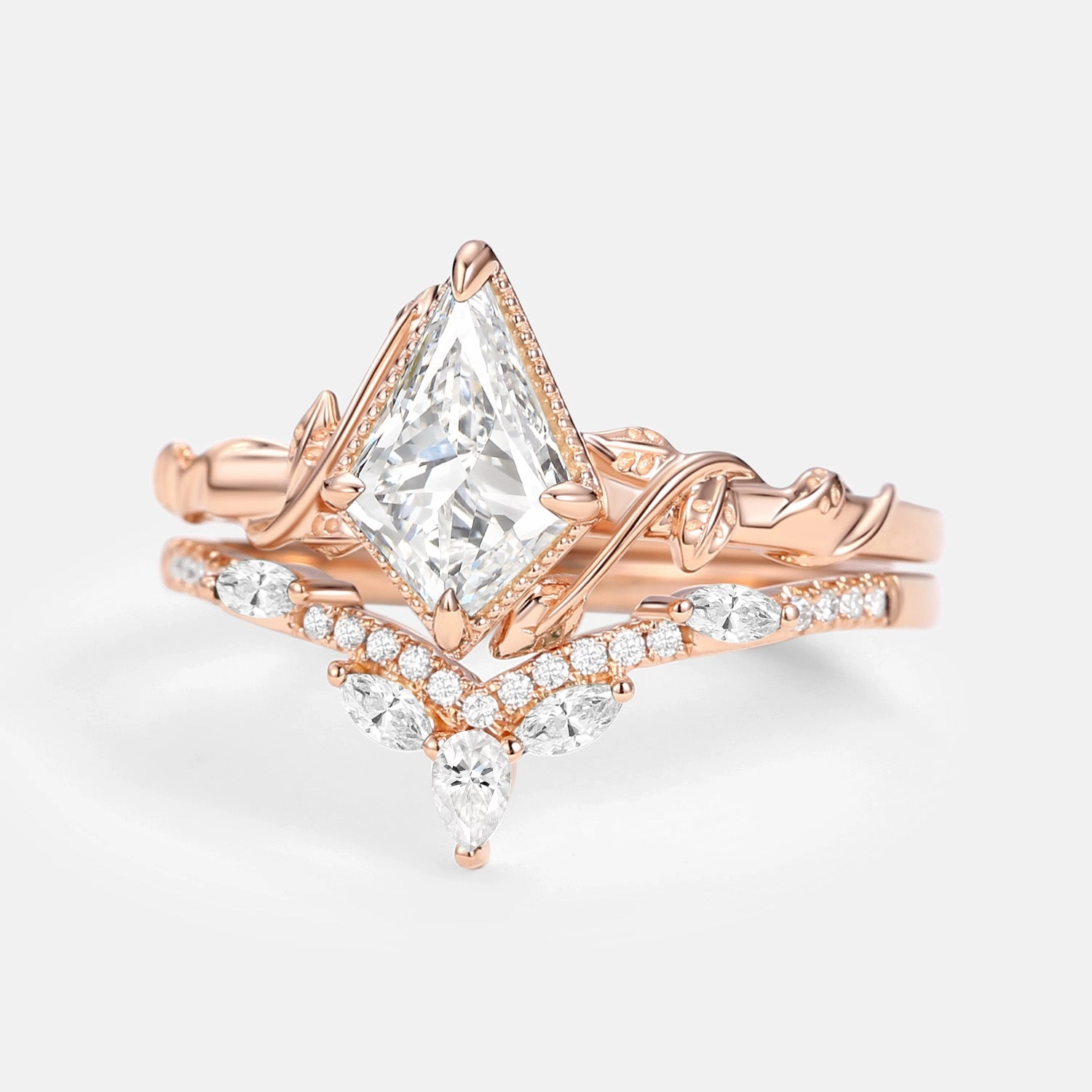 Kite Lab Grown Diamond Leafy Ring Set 2pcs - Lark Glamorous Jewelry