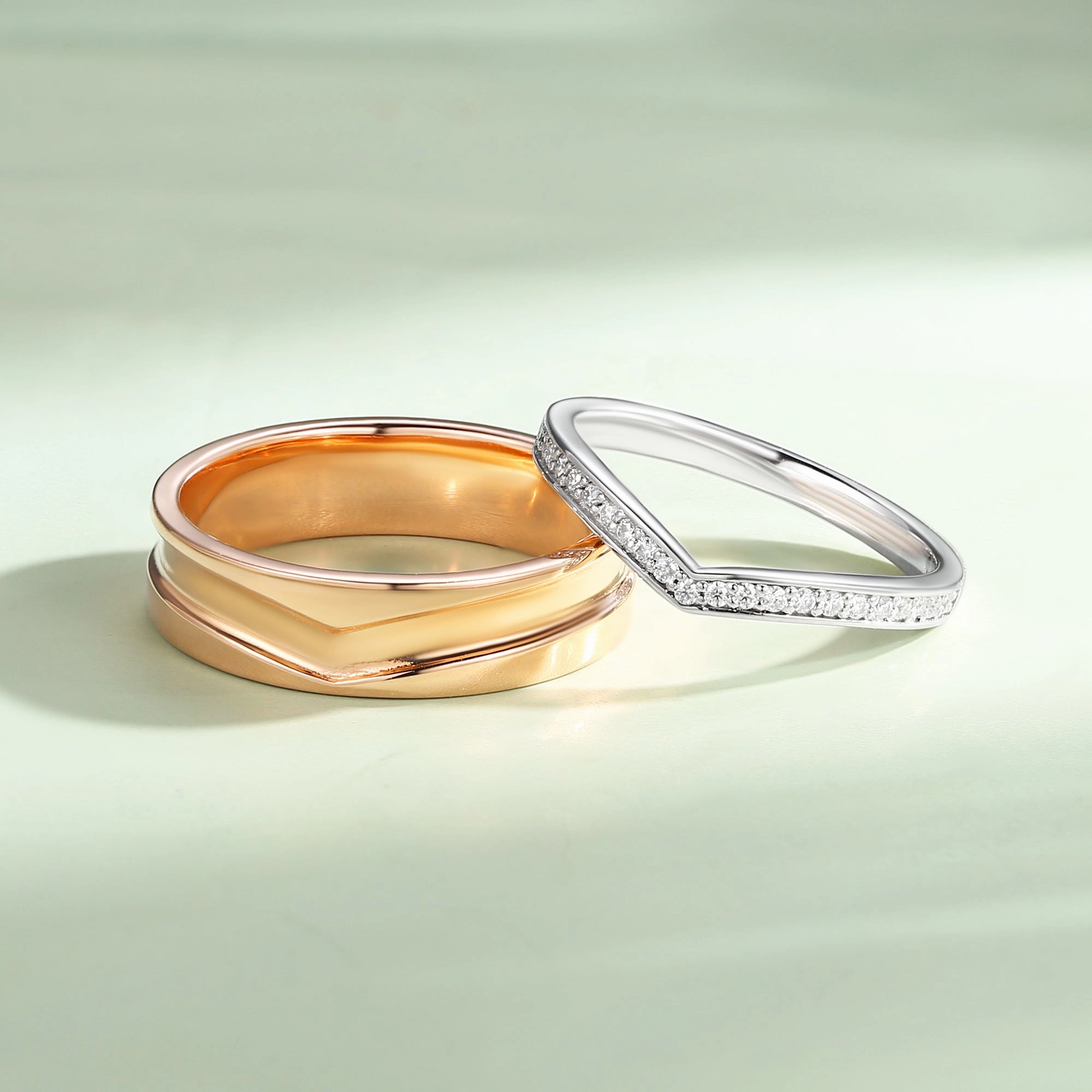 Two-tone Minimalism Moissanite Couple Ring Set 2pcs - Blend Economical Ornament