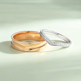 Two-tone Minimalism Moissanite Couple Ring Set 2pcs - Blend Economical Ornament