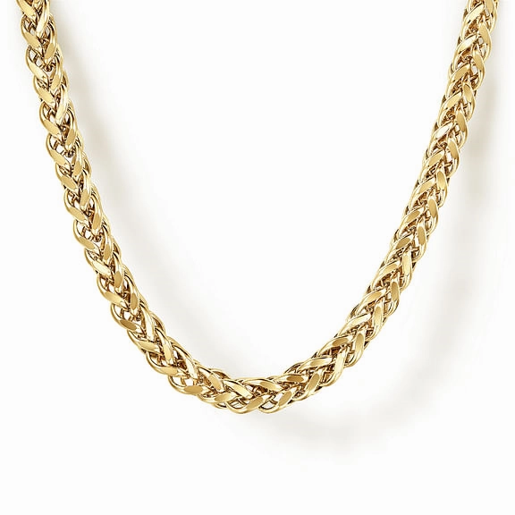 Radiant Jewelry 14K Yellow Gold Hollow Men's Wheat Chain Necklace - 22"