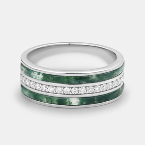 8mm Moss Agate & Moissanite Couple Men's Wedding Band Perfect Accessory Elegant Radiance