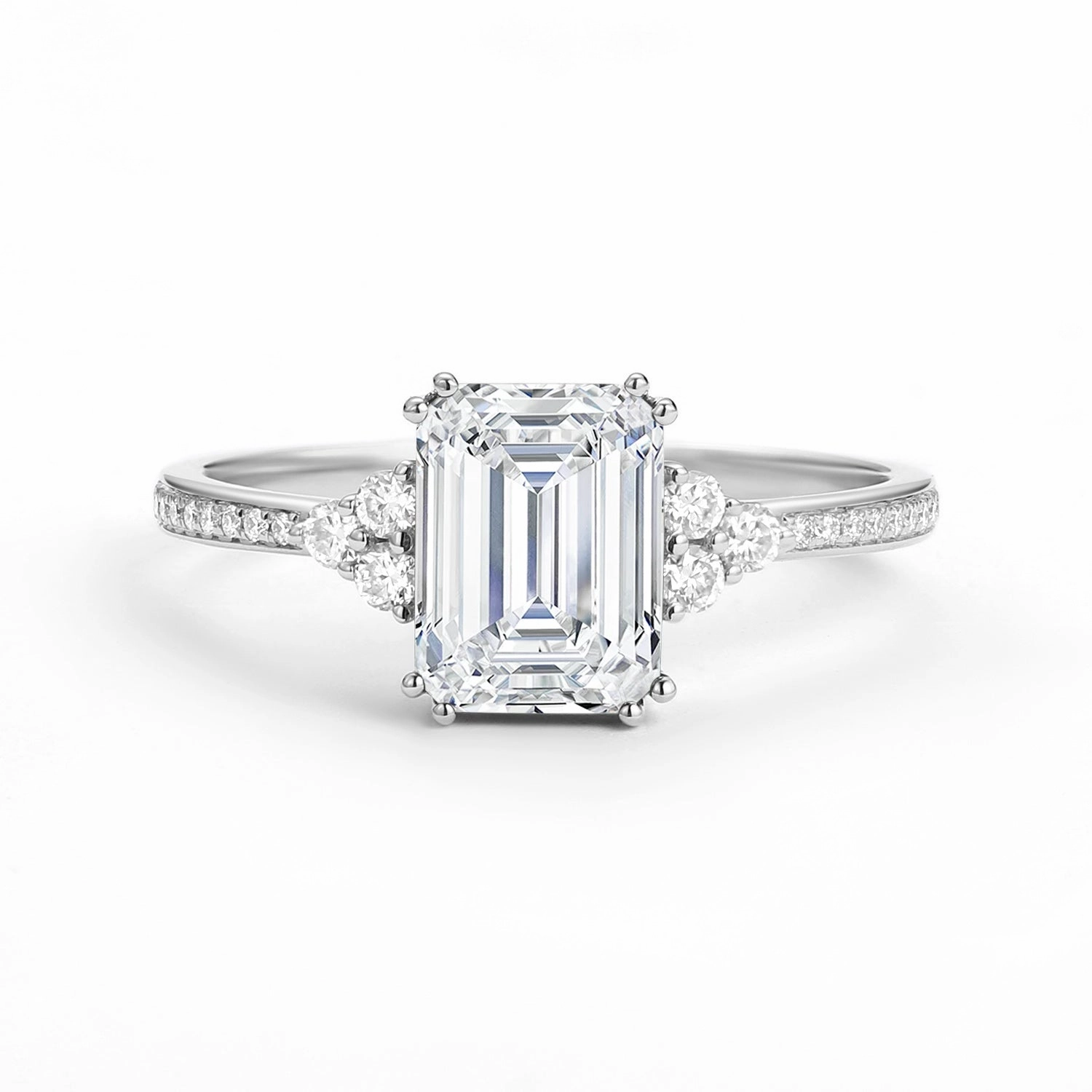 Classic Emerald Cut Moissanite Cluster Engagement Ring Strong Symbol