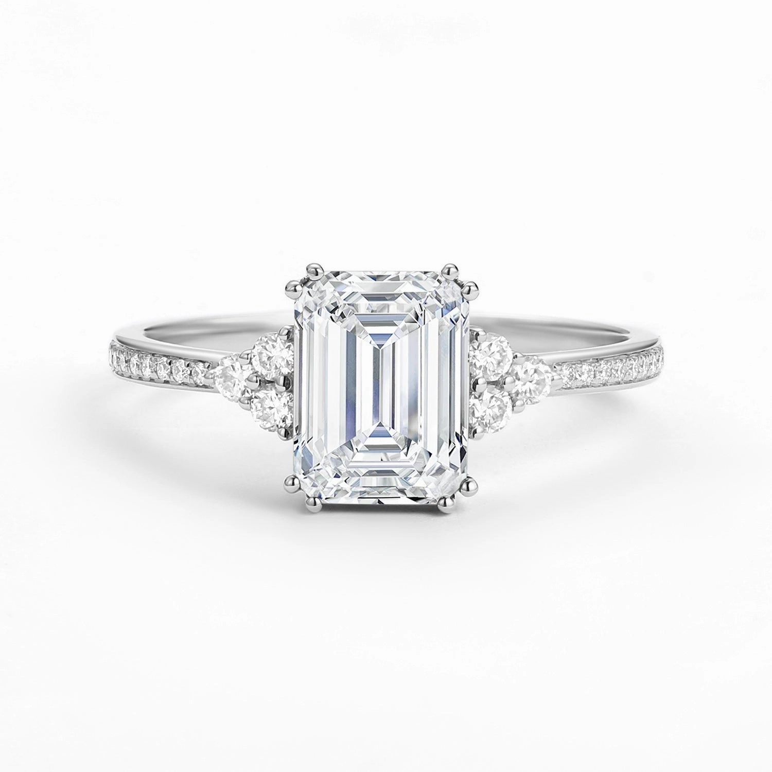 Classic Emerald Cut Moissanite Cluster Engagement Ring Meaningful Look Favorite Present