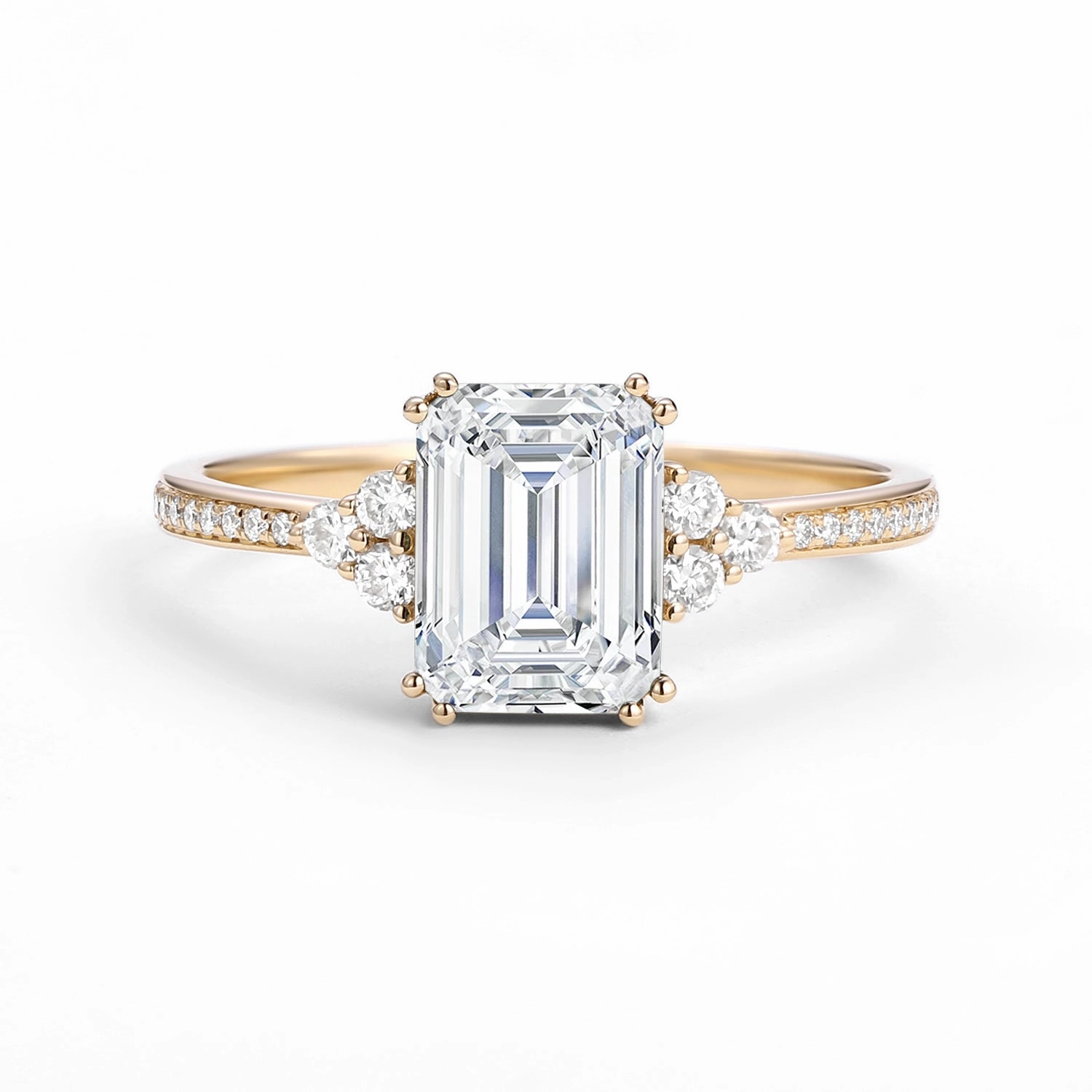 Classic Emerald Cut Moissanite Cluster Engagement Ring Vibrant Sparkle