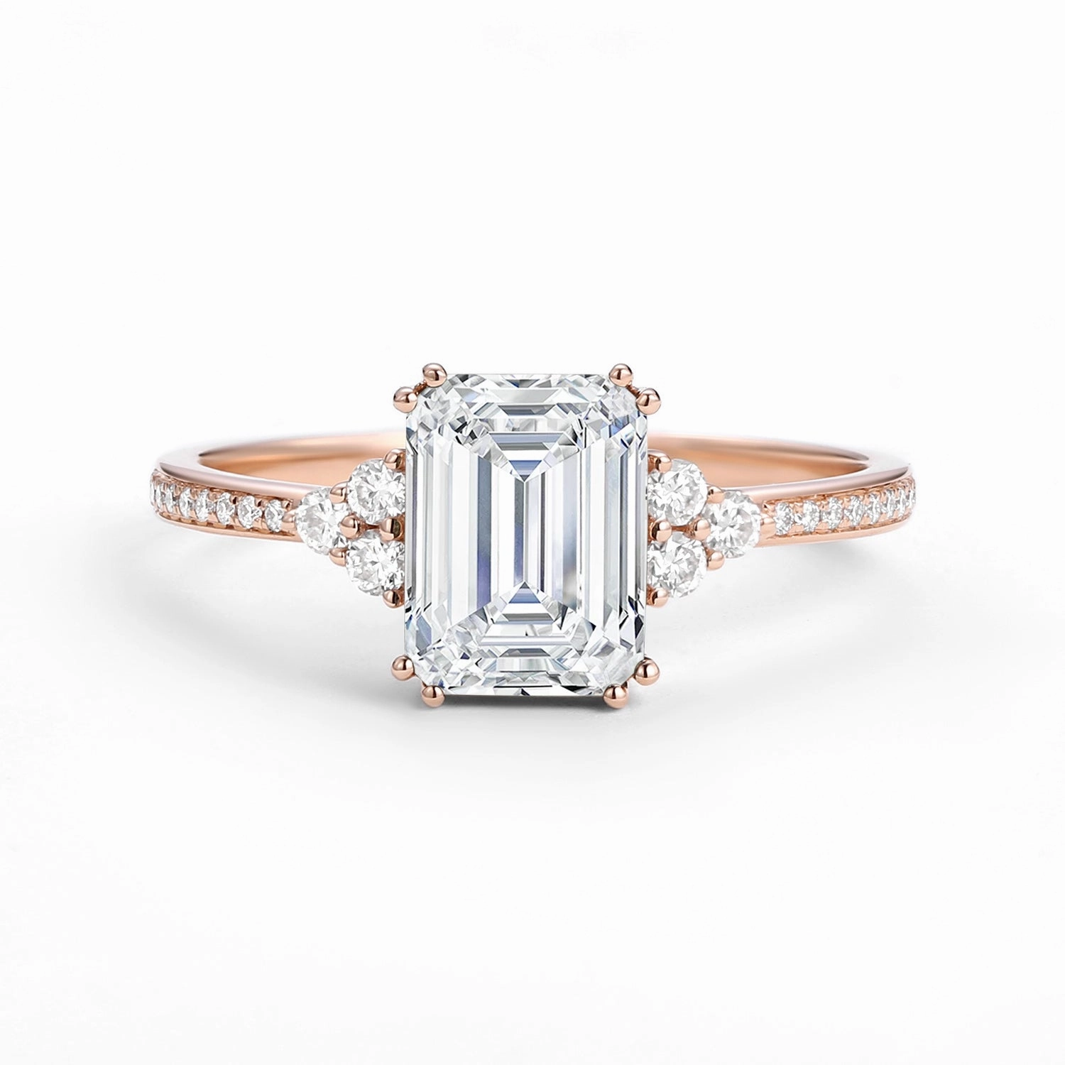 Effortless Fit Weekend Sparkle Classic Emerald Cut Moissanite Cluster Engagement Ring