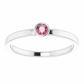 14K White 3 mm Natural Pink Tourmaline Ring Gift Accent Printed Image