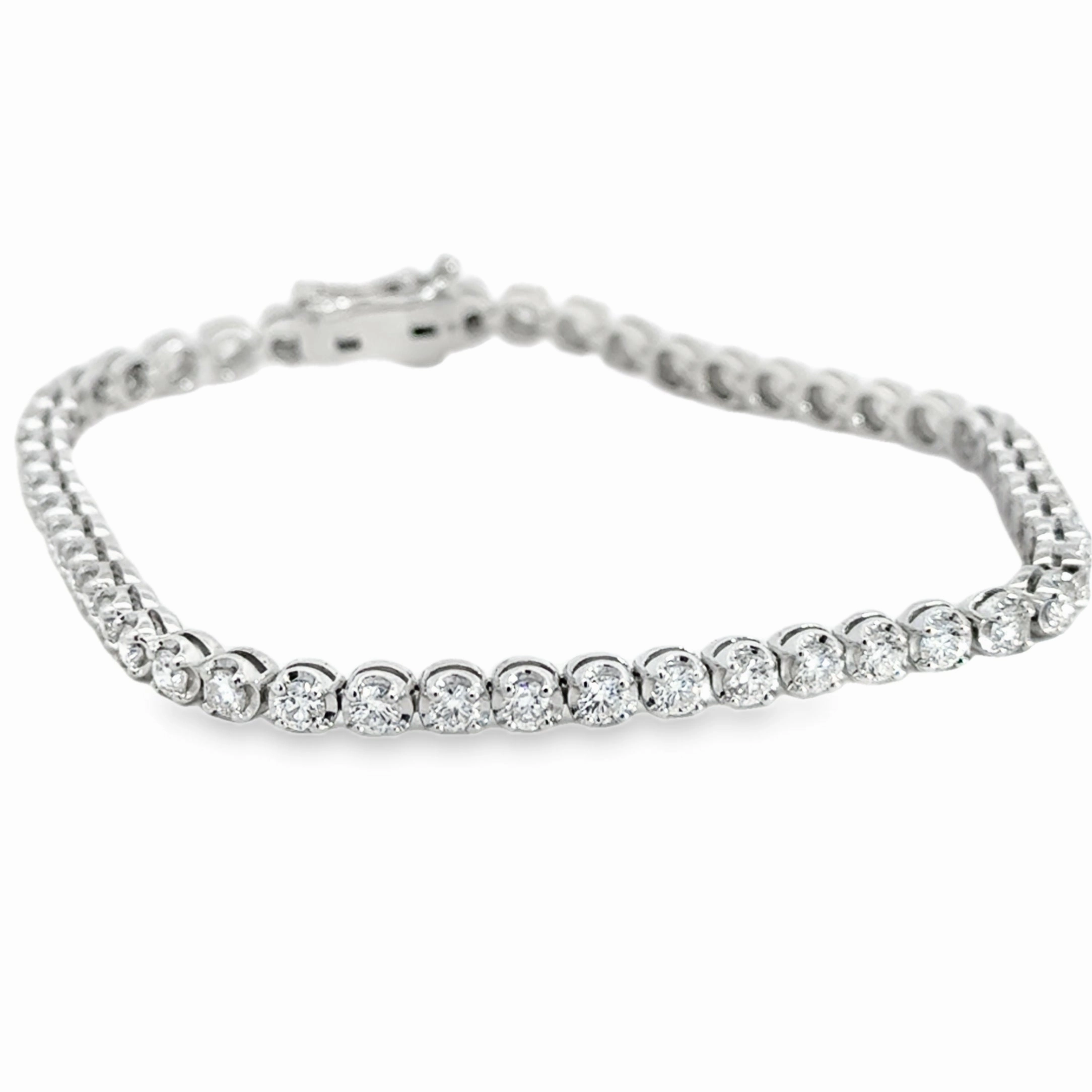 14K White Gold Diamond Tennis Bracelet - 3.36 Carats Handcrafted Accent