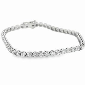 14K White Gold Diamond Tennis Bracelet - 3.36 Carats Handcrafted Accent
