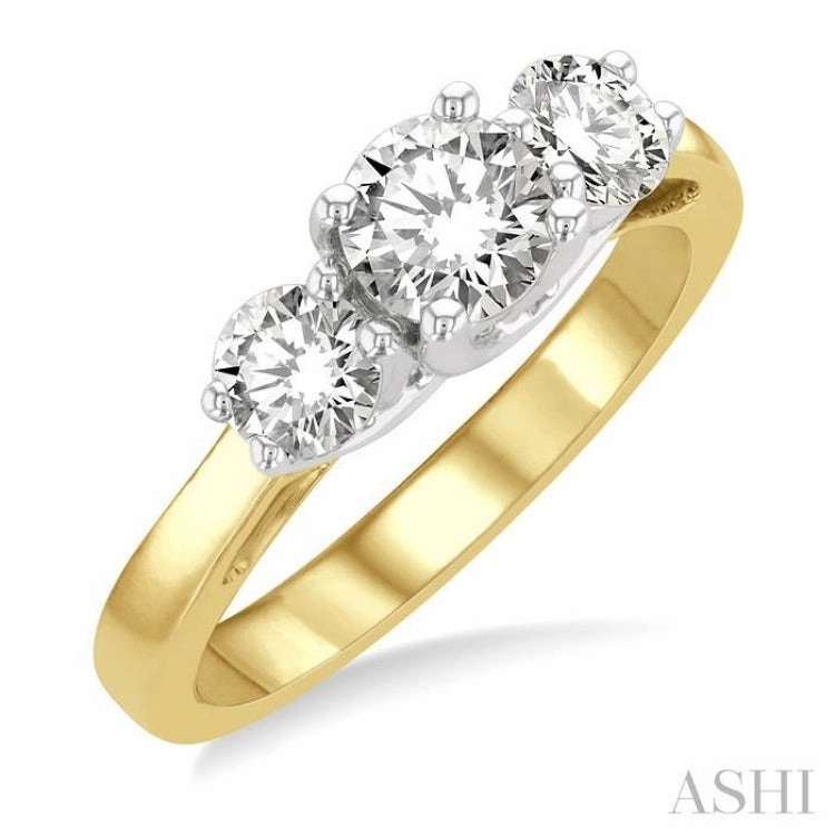 Hypoallergenic Item 1 1/4 Ctw Round Cut Diamond Past Present & Future Engagement Ring in 14K Yellow & White Gold