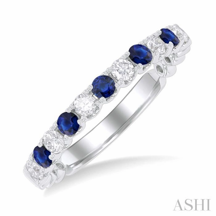 Strong Decoration Fashionable Article 2.25 MM Sapphire and 1/4 ctw Round Cut Diamond Precious Wedding Band in 14K White Gold