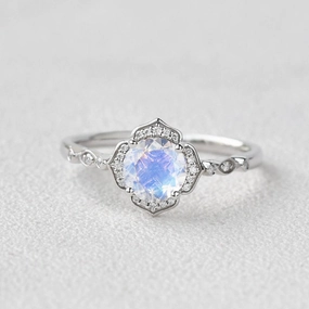 Round Cut Moonstone & Moissanite White Gold Ring Beautiful Creation Travel Style