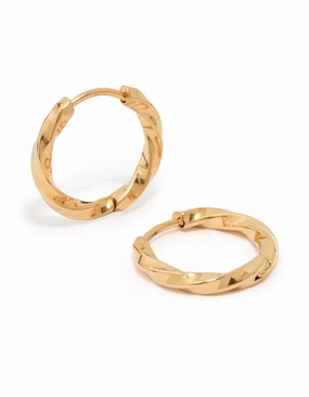 Trend Focused Wedding Style Waterproof Gold Plated Stainless Steel Twisted Hoop Earrings