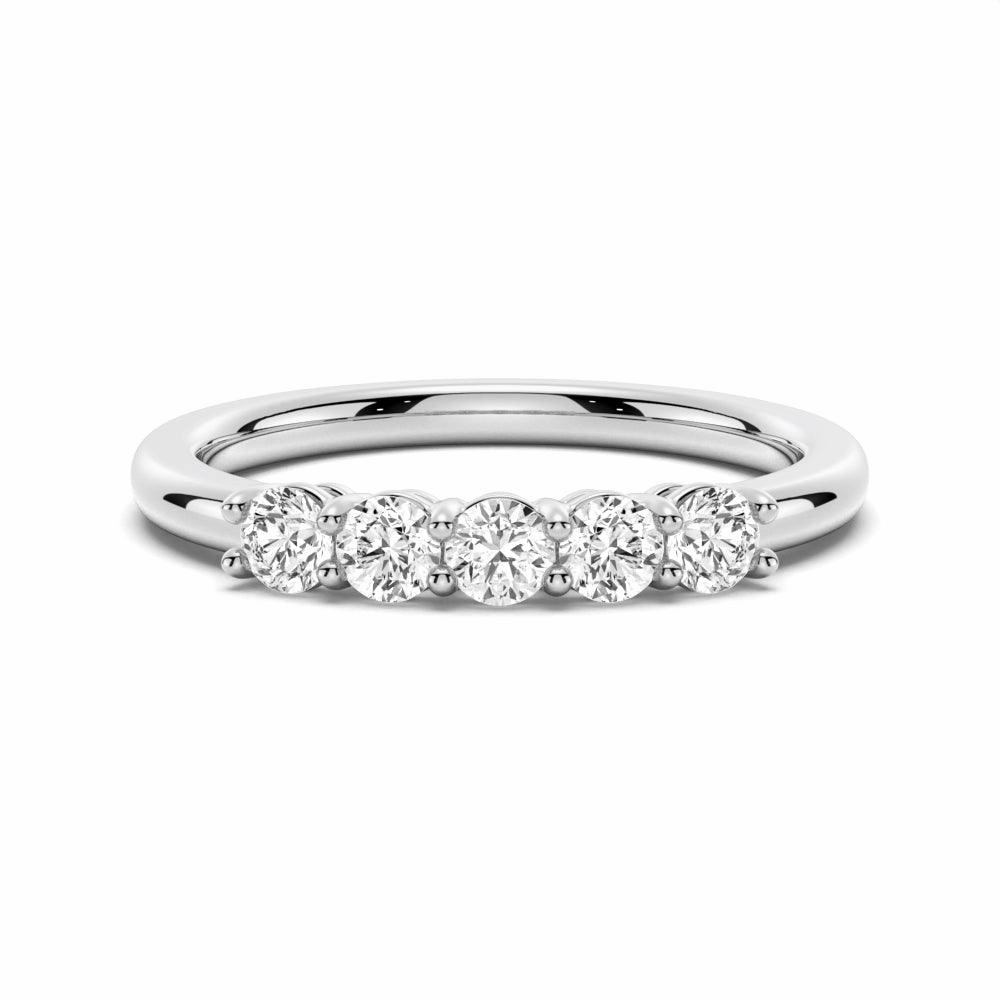 Unique Edge Light Fit 3mm 5 Stone Shared Prong Moissanite Anniversary Band