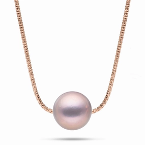 Premium Piece 16-18" Adjustable Freshwater Lilac Pearl Necklace in Rose Gold - 13-14mm