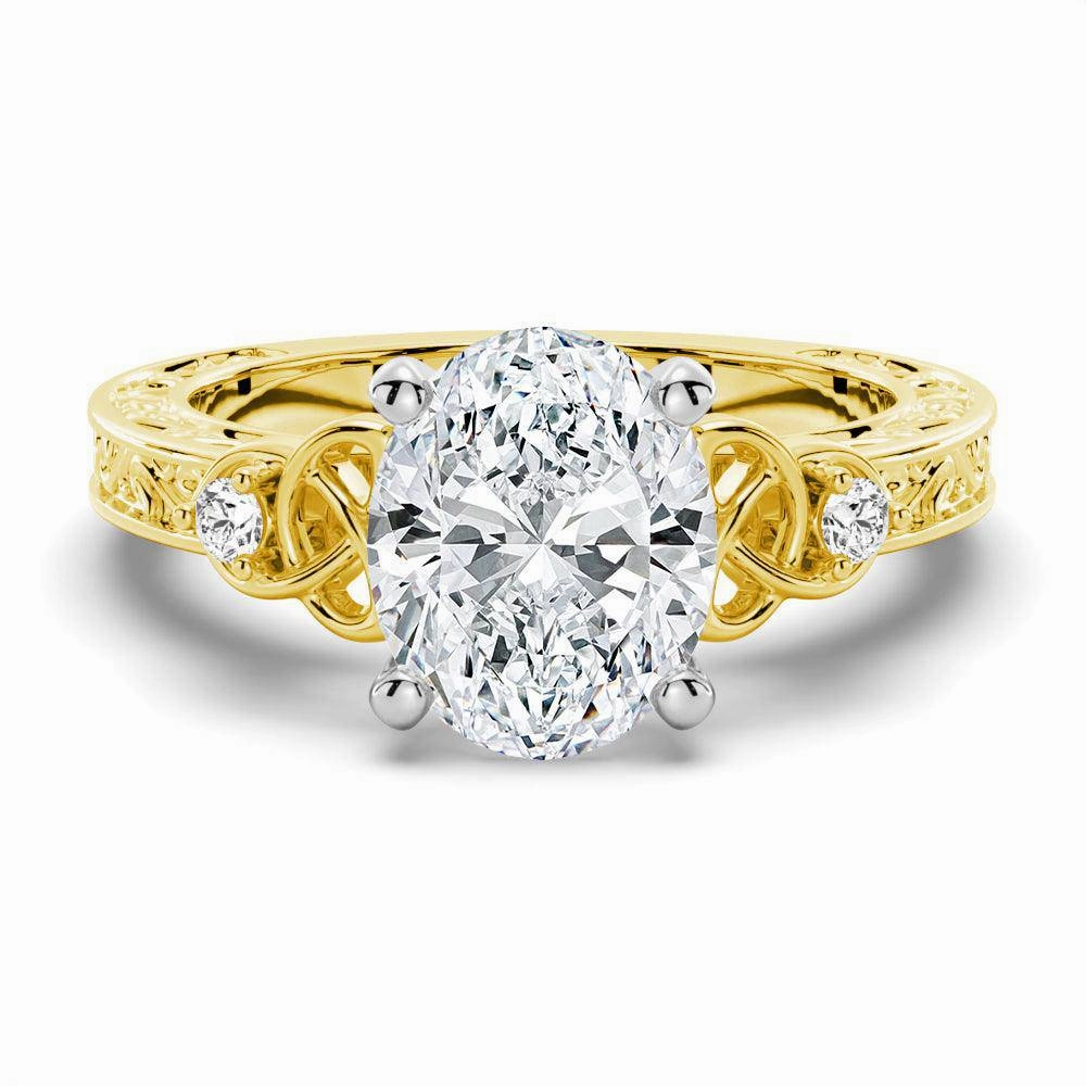 Polished Highlights Vintage Celtic Knots Design Oval Moissanite Engagement Ring