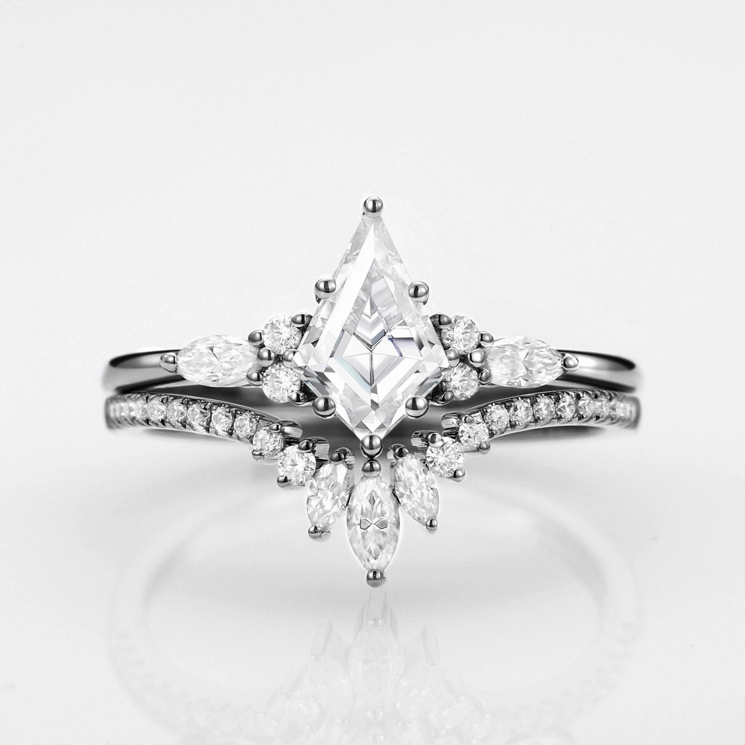 Black Gold Kite Cut Moissanite Ring Set 2pcs - Rebecca Statement Touch Gala Ready