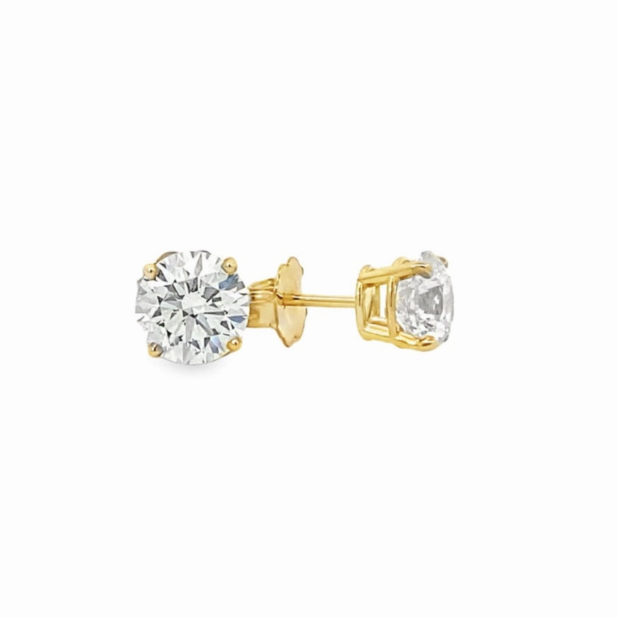 14K Yellow Gold Diamond Solitaire Stud Earrings - 2.20 Carat Trendy Sparkle