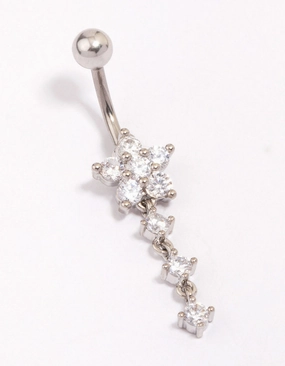 summer look Understated Form Titanium Cubic Zirconia Flower Triple Belly Piercing