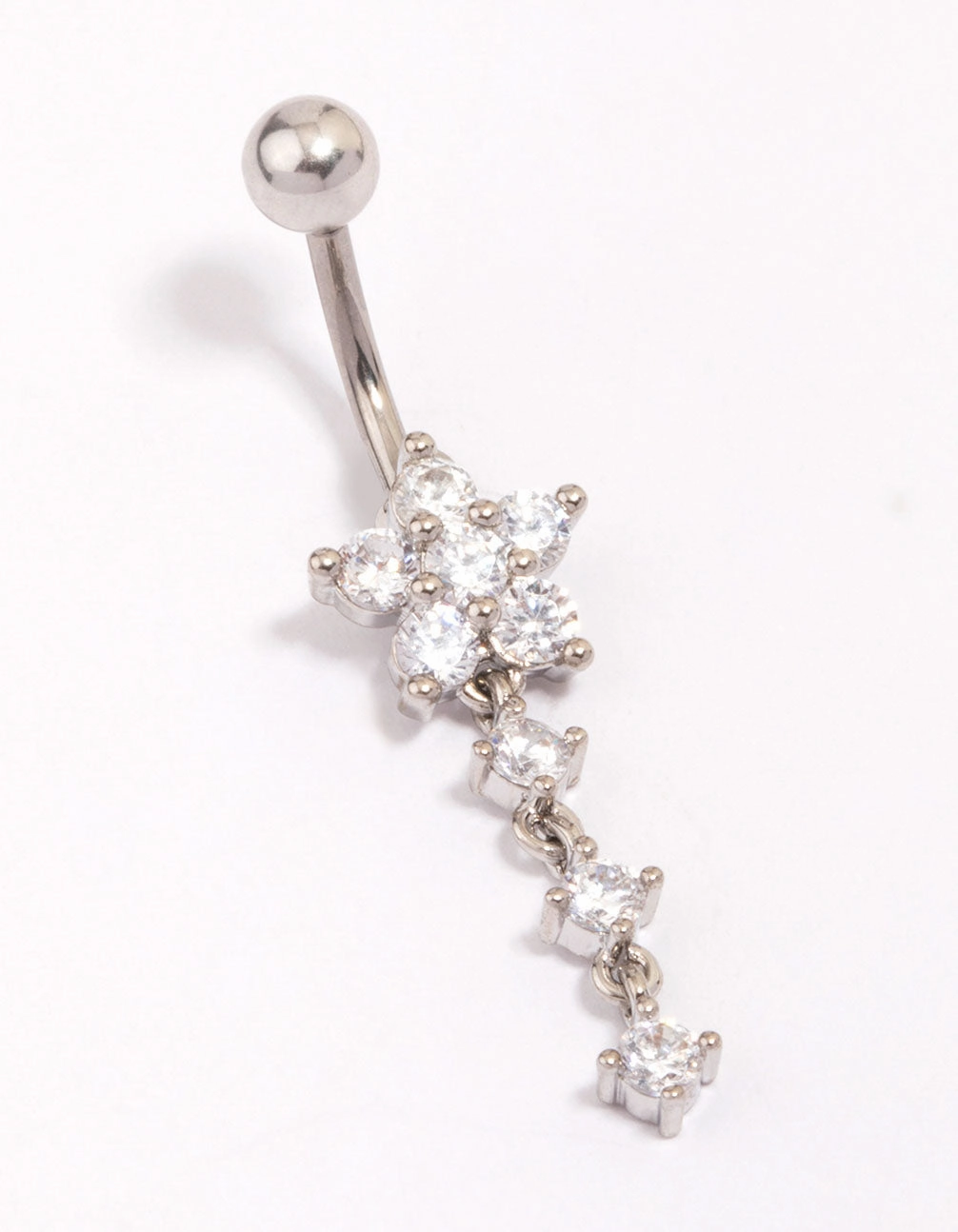 summer look Understated Form Titanium Cubic Zirconia Flower Triple Belly Piercing
