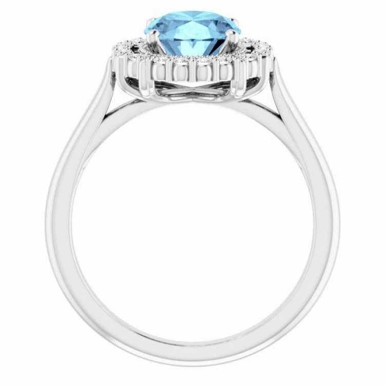 Evening Wear Handcrafted Expression 14K White Natural Aquamarine & 1/5 CTW Natural Diamond Ring