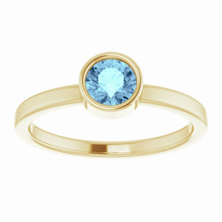 14K Yellow 5 mm Natural Aquamarine Ring Numbered Edition