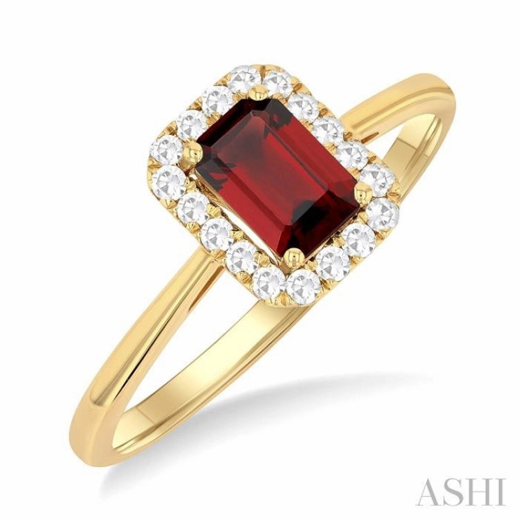 6x4 MM Octagonal Shape Garnet and 1/6 Ctw Round Cut Diamond Halo Semi-Precious Ring in 14K Yellow Gold Beautiful Emblem Bold Present