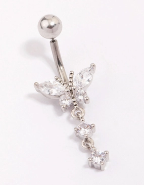 Titanium Cubic Zirconia Butterfly Drop Belly Piercing Timeless Jewelry