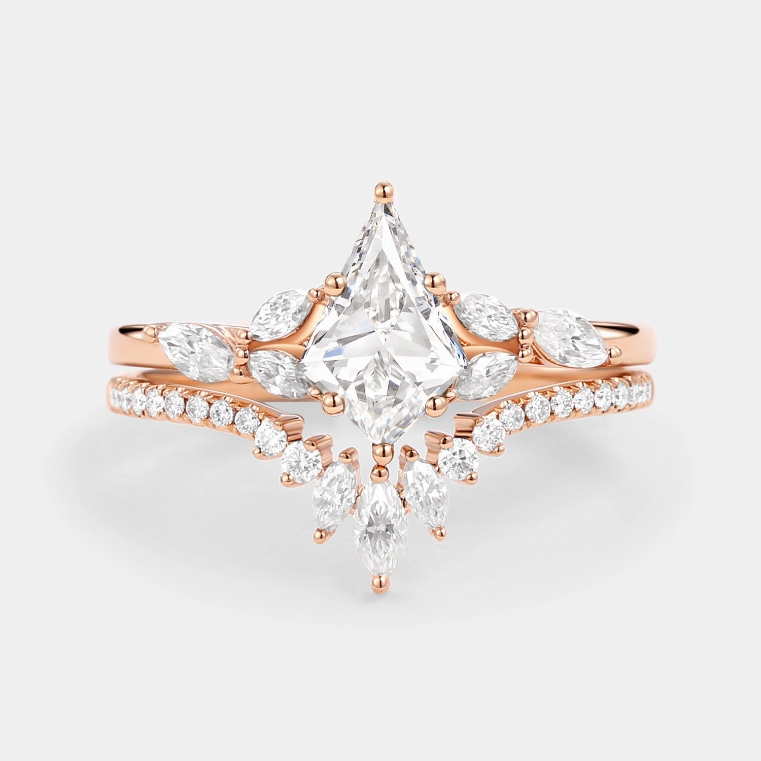 Kite Cut Lab Grown Diamond Engagement Ring Set 2pcs - July Secure Adornment