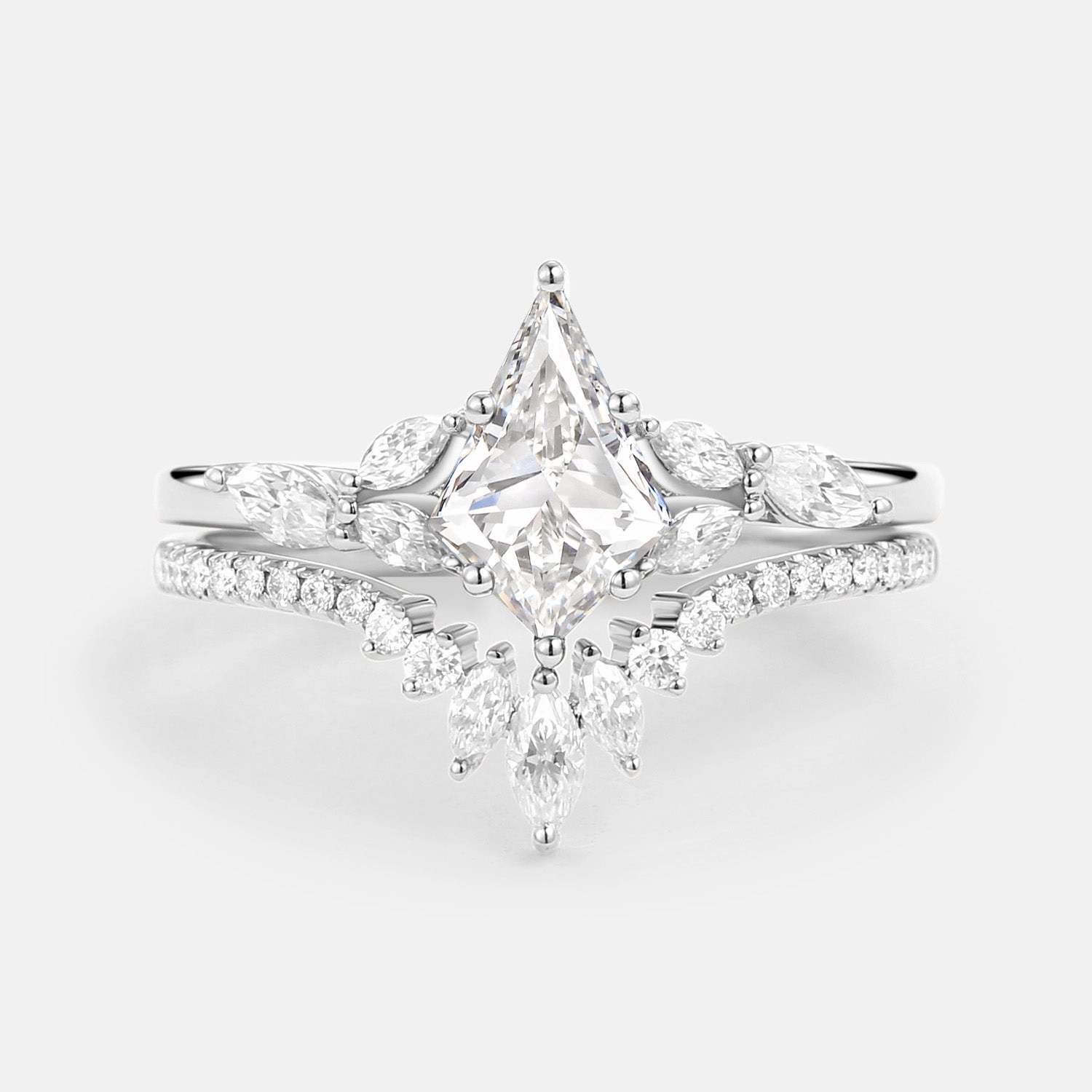 Size Flexible Kite Cut Lab Grown Diamond Engagement Ring Set 2pcs - July