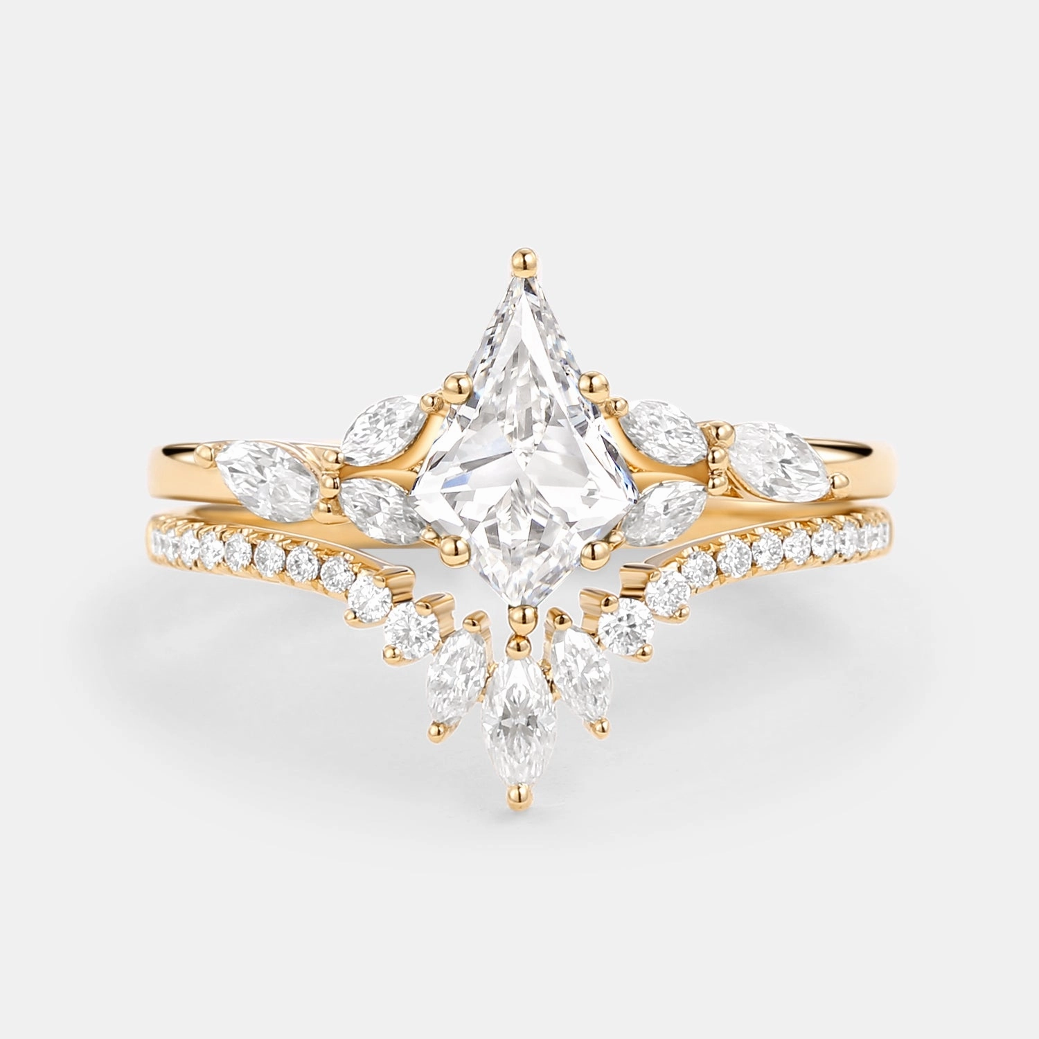 Shiny Embellishment Kite Cut Lab Grown Diamond Engagement Ring Set 2pcs - July