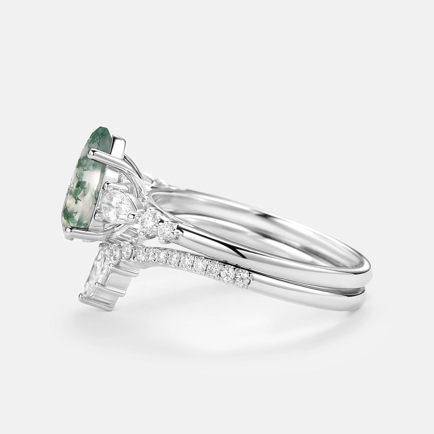 1.5ct Signature Pear Moss Agate Staccato Ring Set 2pcs - Scottie Fashionable Glow Valentine Token