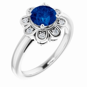 14K White Lab-Grown Blue Sapphire & 1/8 CTW Natural Diamond Ring Gift Surprise