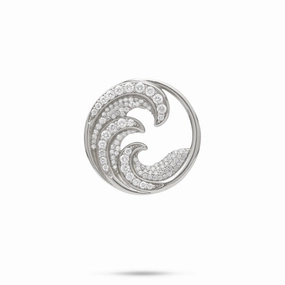 Opulent Detail Handcrafted Touch Nalu Pendant in White Gold with Diamonds - 22mm