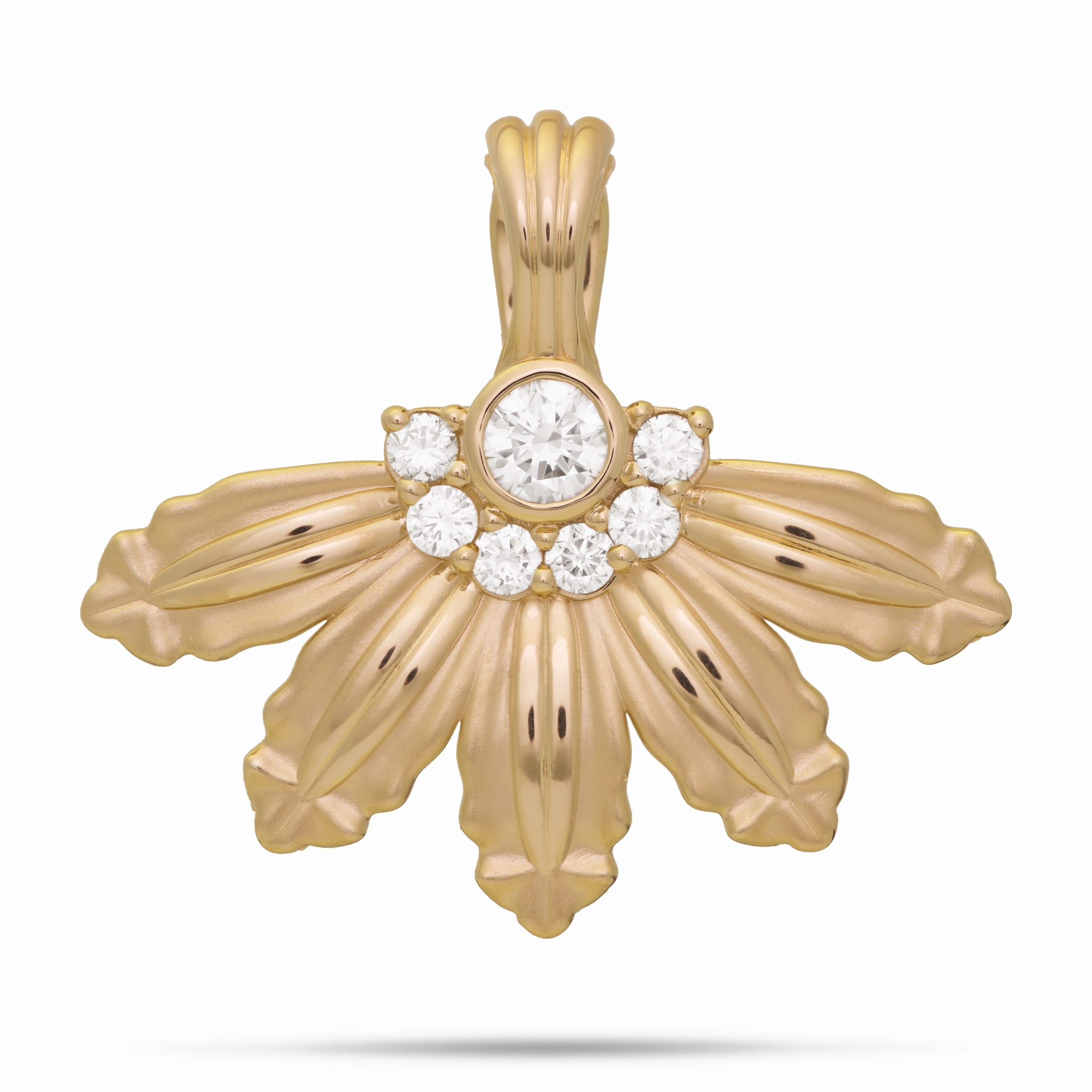 Minimalist Charm Glam Ready Mountain Naupaka Pendant in Gold with Lab Grown Diamonds - 40mm