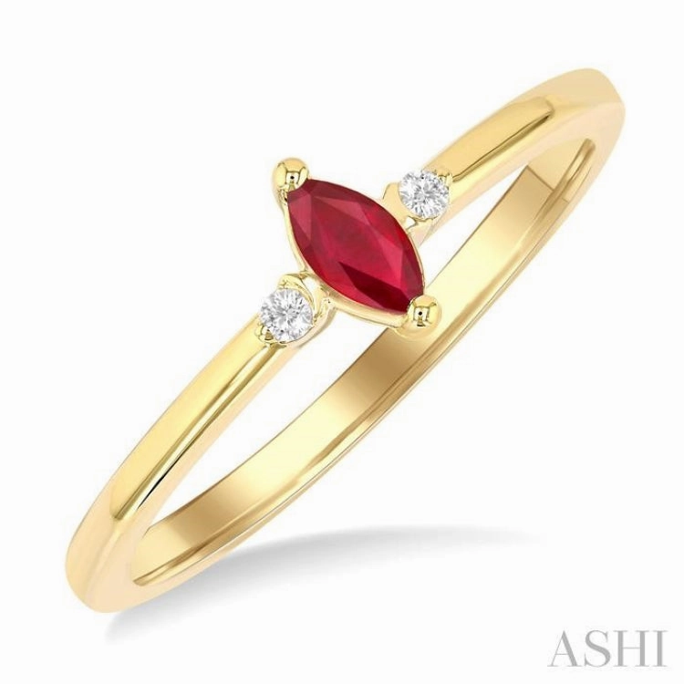 5x2.5 MM Marquise Shape Ruby and 1/50 Ctw Petite Round Cut Diamond Fashion Ring in 10K Yellow Gold Occasion Present Branded Product