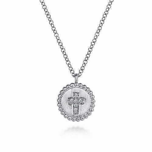 Silhouetted Shine Polished Design Sterling Silver Bujukan Diamond Cross Pendant Necklace
