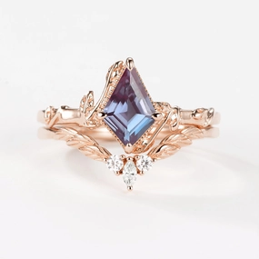 Trend Adoption Lab Alexandrite Leafy Inspired Engagement Ring Sets 2pcs - Isla