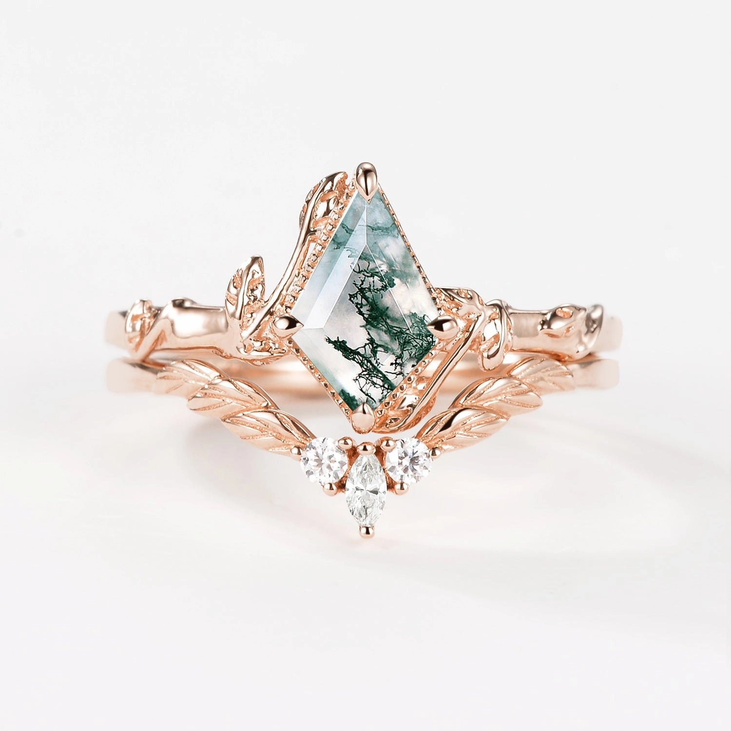 Premium Object Lab Alexandrite Leafy Inspired Engagement Ring Sets 2pcs - Isla