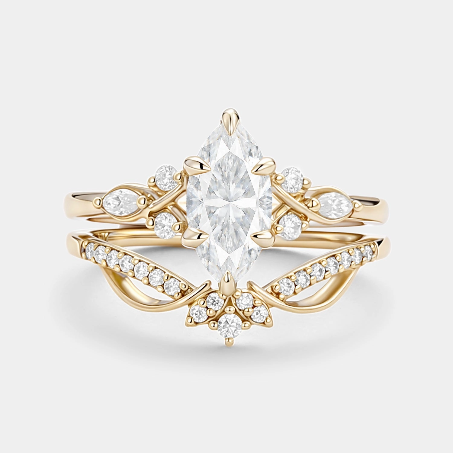 Marquise Cut Lab Alexandrite & Moissanite Engagement Ring Sets 2pcs Cultural Accent