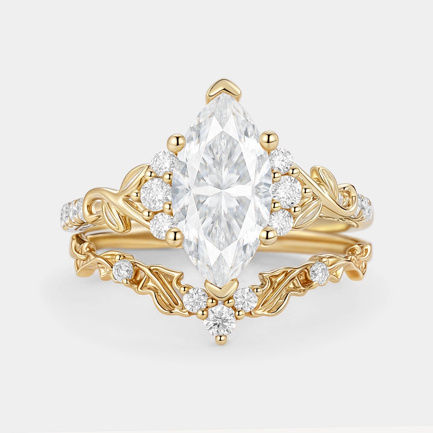 Marquise Cut Lab Emerald Leafy Engagement Ring Sets 2pcs Jewelry Essential