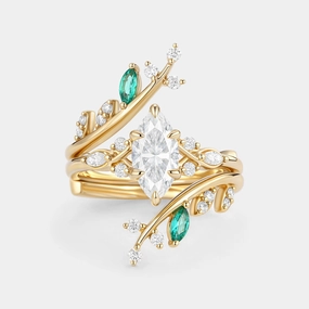 Exclusive Look Marquise Cut Moissanite Cluster Engagement Ring Set 2pcs